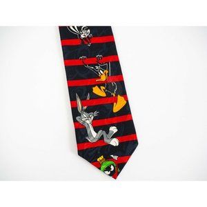 Vintage Looney Tunes Mania 1996 Bugs Bunny Daffy Duck Striped Classic Neck Tie